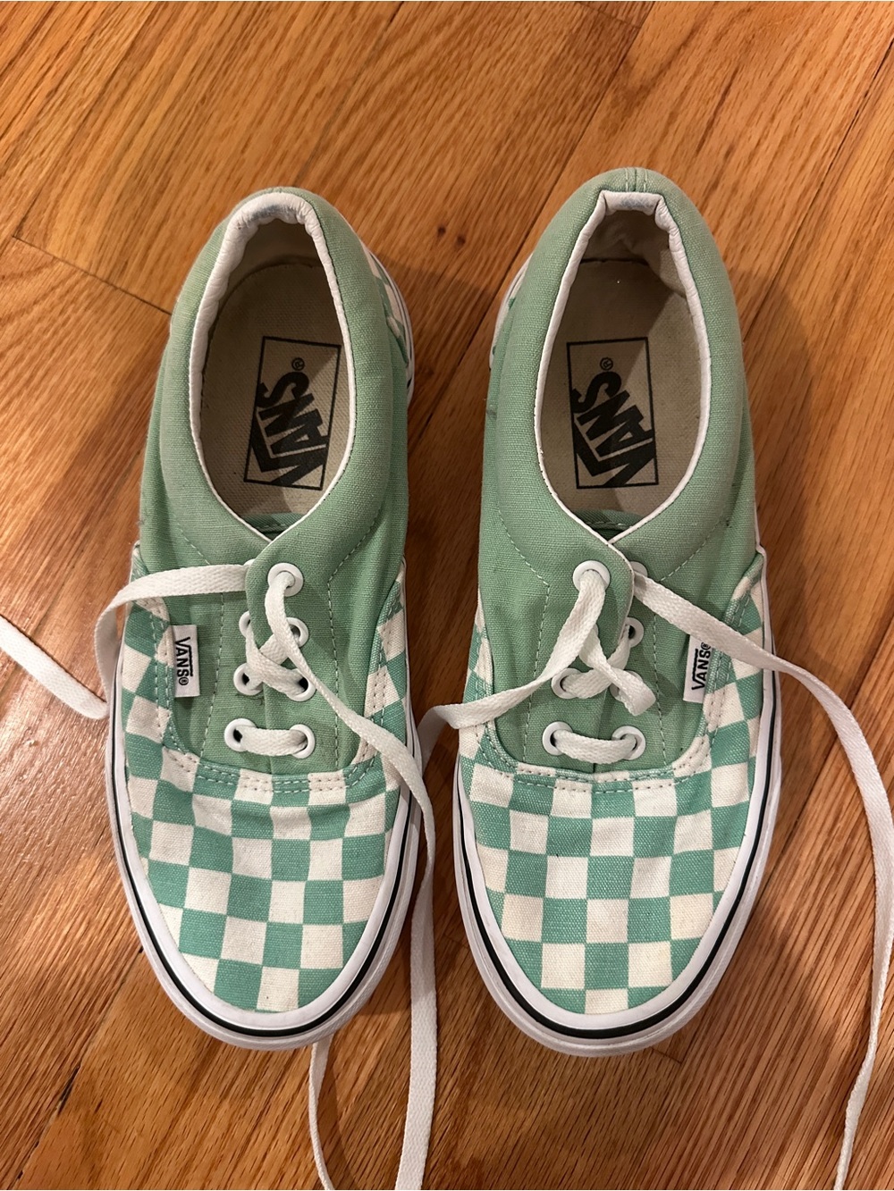 Vans Green and White Checkerboard Sneakers
